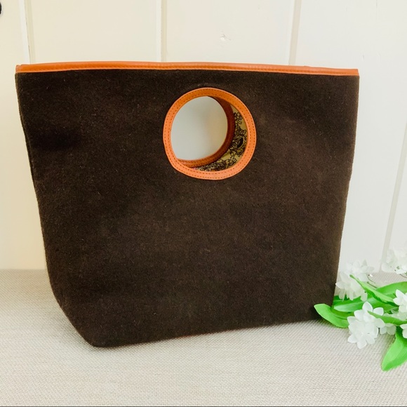 kate spade Handbags - KATE SPADE Vintage Brown Wool Orange Leather Tote